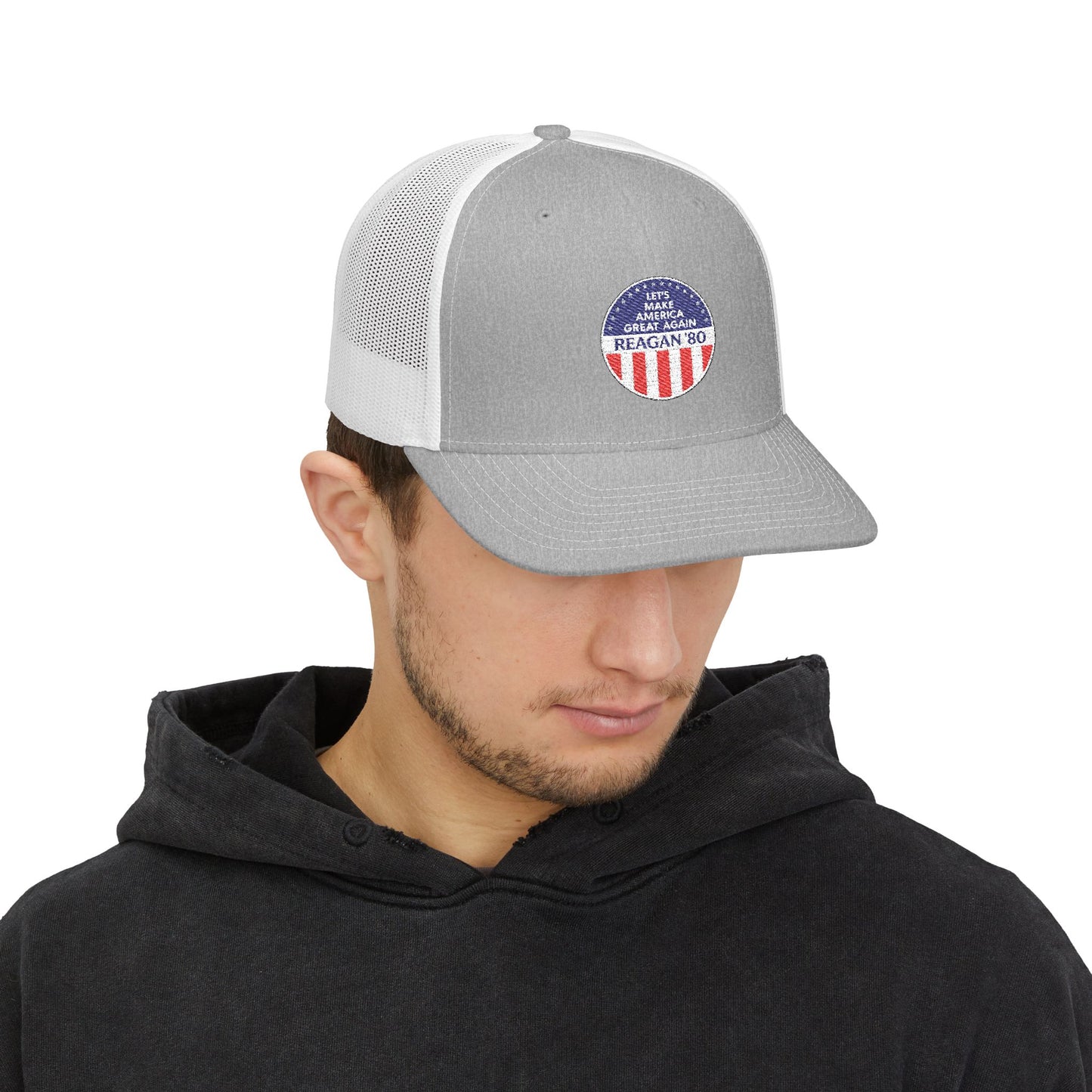 American Flag Patch Trucker Cap – "Let's Make America Great Again" Vintage Snapback