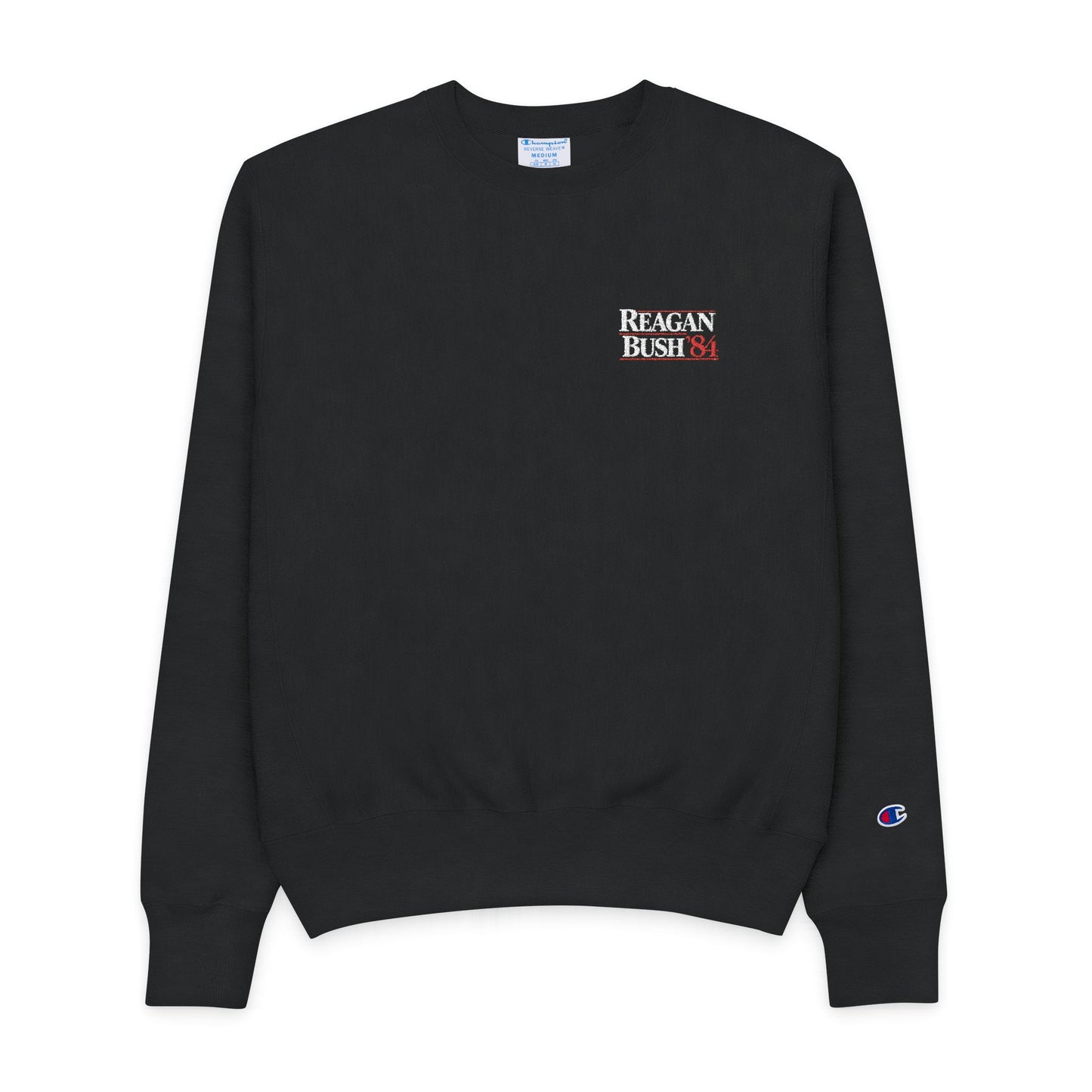 Champion Crewneck Sweatshirt — "Reagan Bush '84" Small Chest Logo, Retro Graphic