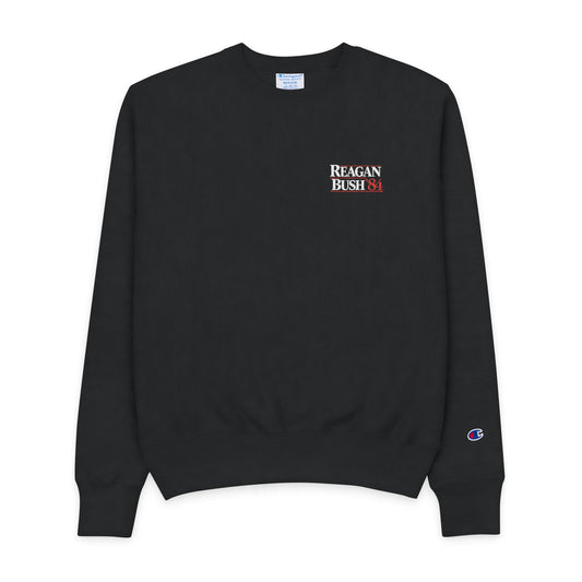 Champion Crewneck Sweatshirt — "Reagan Bush '84" Small Chest Logo, Retro Graphic