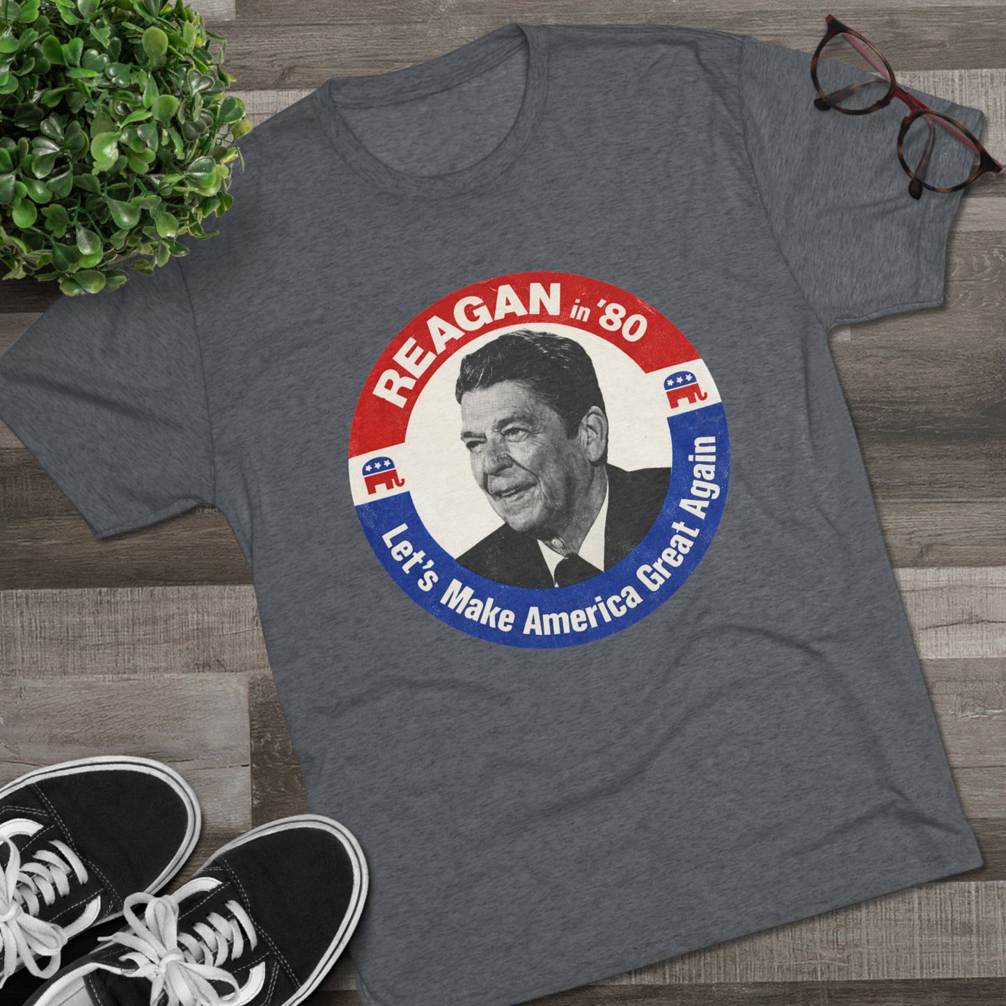 Vintage 1980 Campaign Tee — "Reagan '80 Let's Make America Great Again"