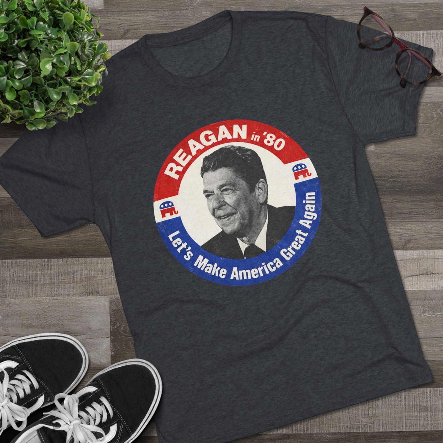 Vintage 1980 Campaign Tee — "Reagan '80 Let's Make America Great Again"