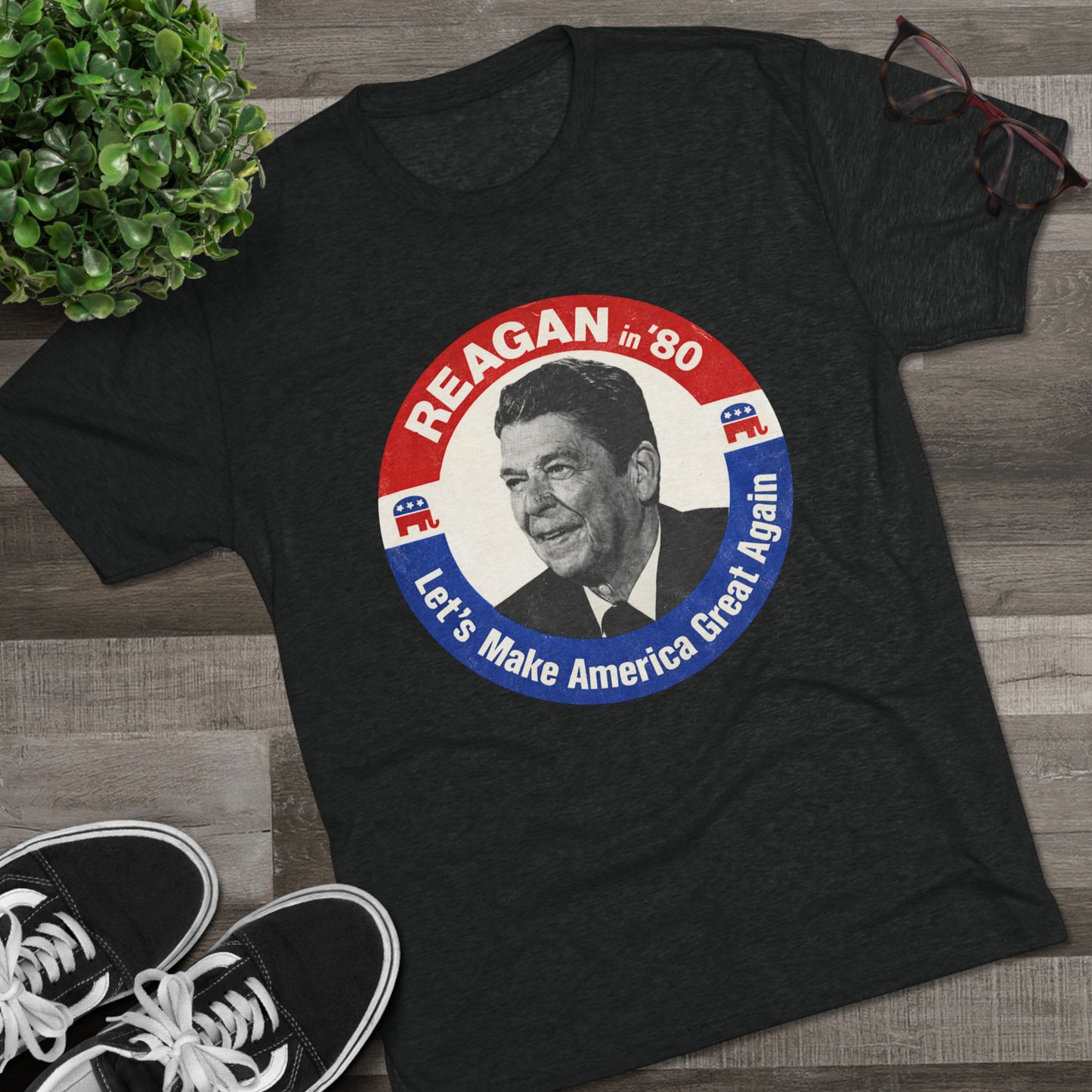 Vintage 1980 Campaign Tee — "Reagan '80 Let's Make America Great Again"
