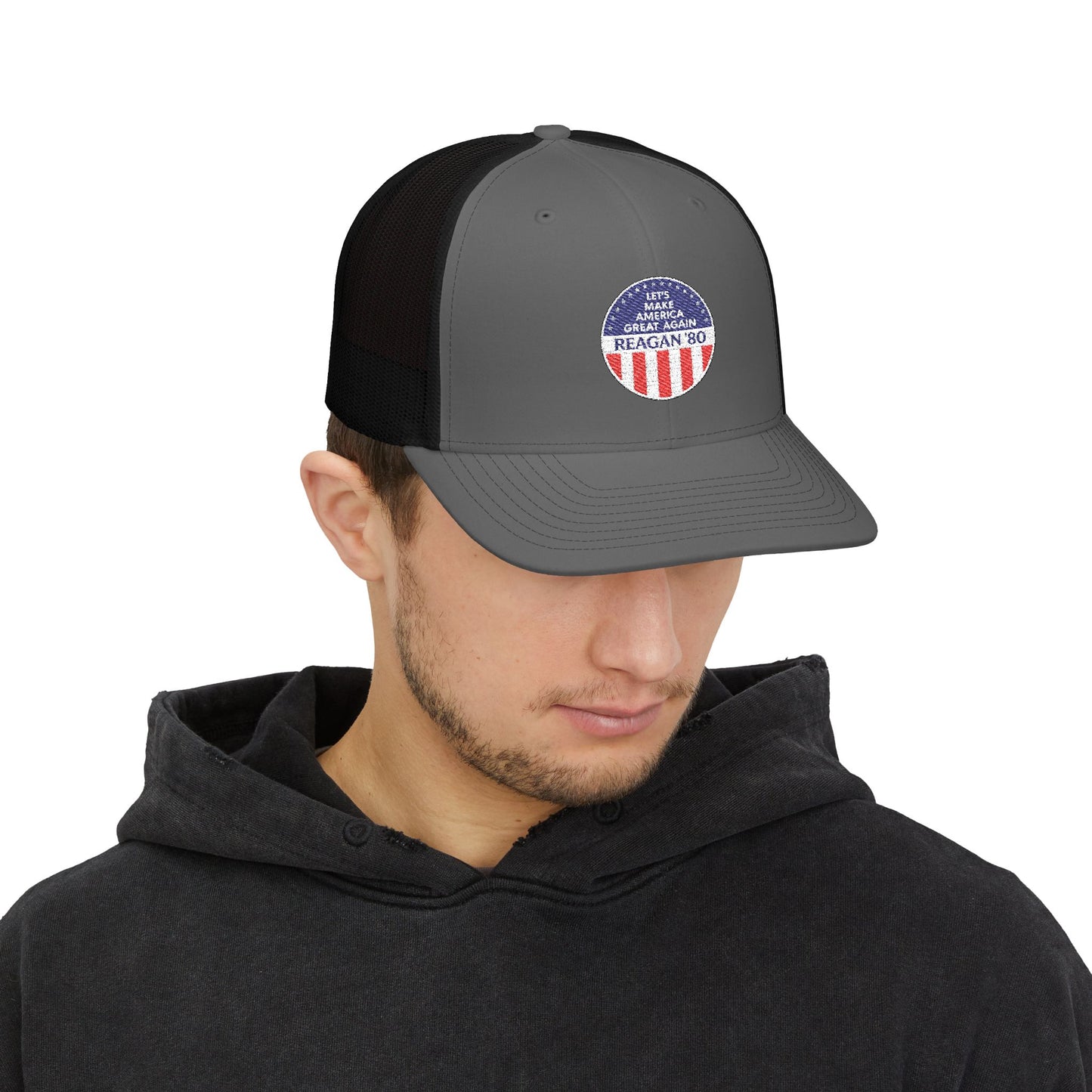 American Flag Patch Trucker Cap – "Let's Make America Great Again" Vintage Snapback