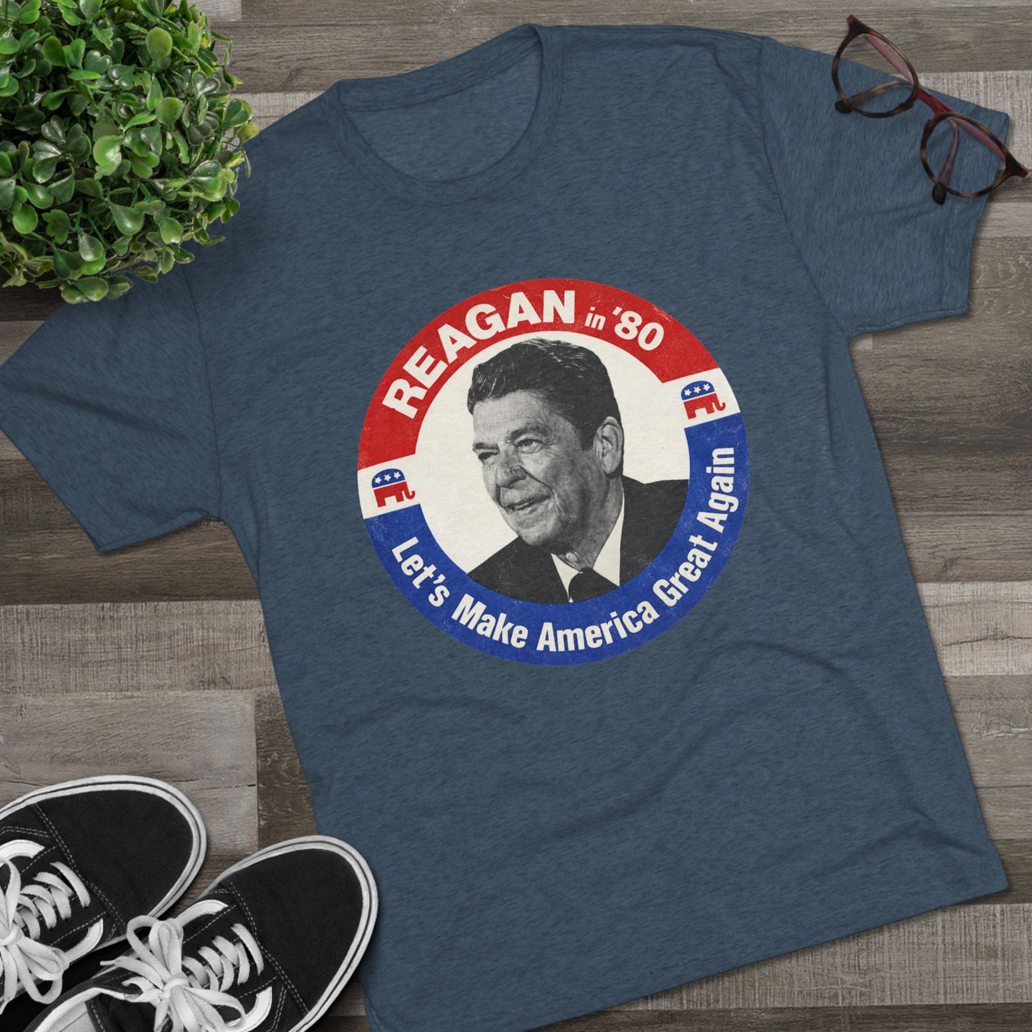Vintage 1980 Campaign Tee — "Reagan '80 Let's Make America Great Again"