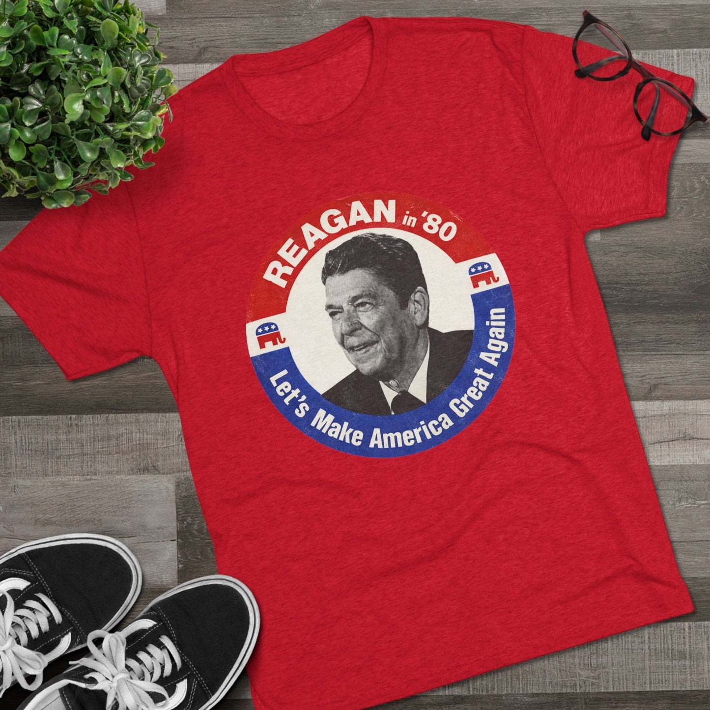 Vintage 1980 Campaign Tee — "Reagan '80 Let's Make America Great Again"