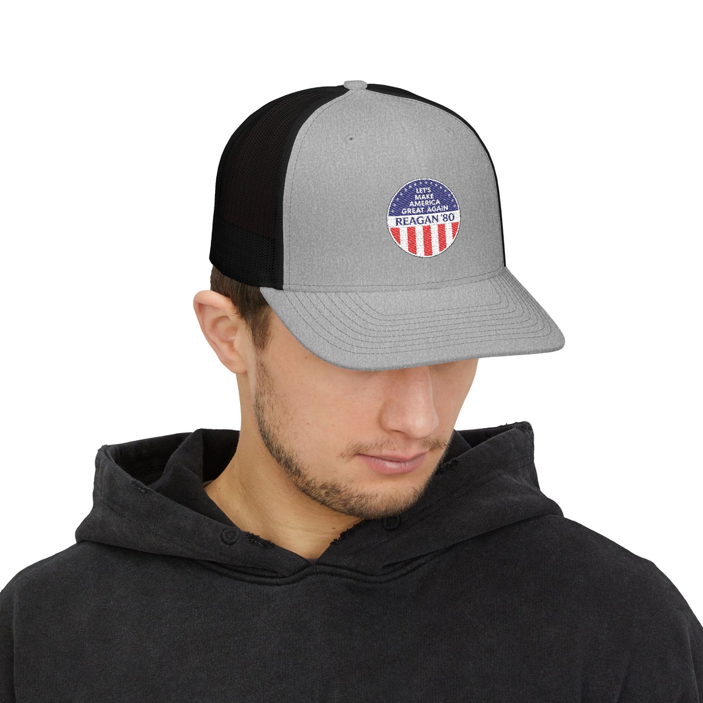 American Flag Patch Trucker Cap – "Let's Make America Great Again" Vintage Snapback