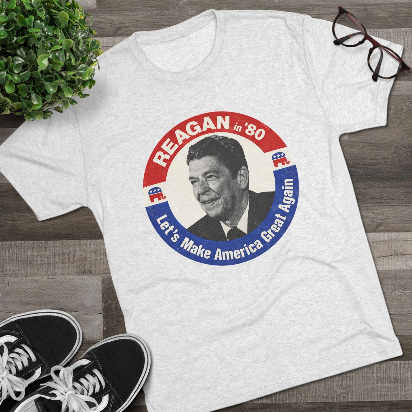 Vintage 1980 Campaign Tee — "Reagan '80 Let's Make America Great Again"